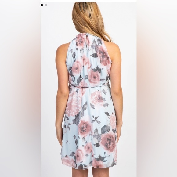 Pink Blush Light Blue Floral High Neck Maternity Dress Size L - Picture 3 of 10